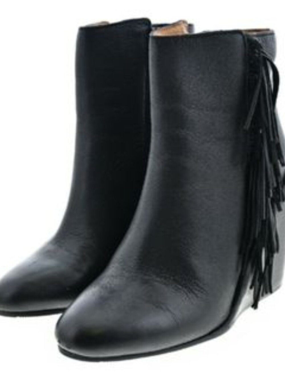 See by Chloe Black Fringe Leather Stacked Wedge Heel Ankle Boots Size 36 (US 6)